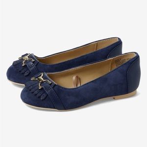 Blue suede equestrian flats, size 4T, worn once